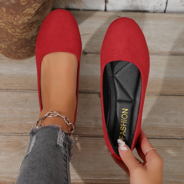 Enfärgade platta skor för kvinnor, bekväma mjuka sula Slip-on-skor, All-Match Daily Flats Red CN41(EU39)