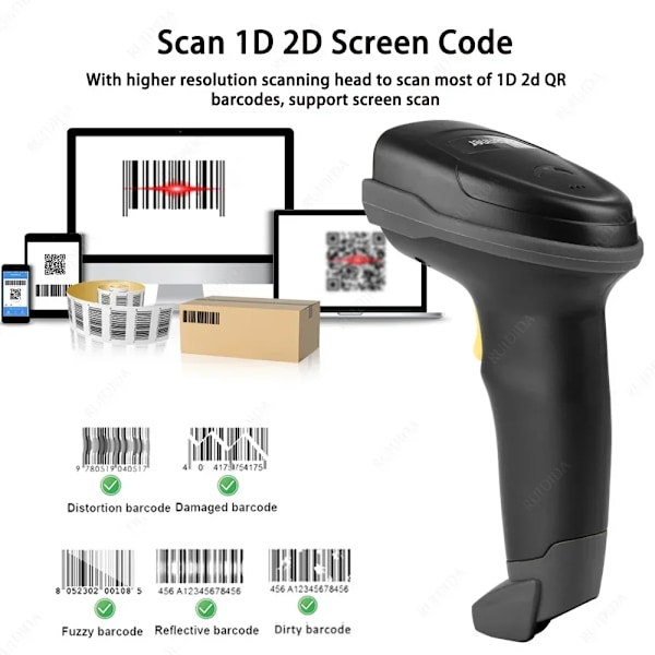 Scanner 2d trådløs med opladningsbase qr Scanner Bluetooth stregkodescanner stregkodescanner håndholdt trådløs stregkode PDF DM kode Bluetooth