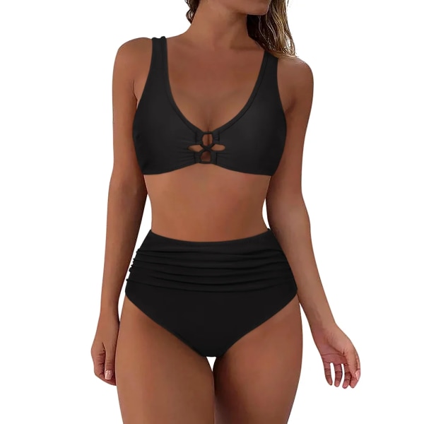 Push Up Bikini Dam Baddräkt 2023 Nya Badkläder Sommar Beachwear Solida Baddräkter Kvinna Bikini Set med hög midja B5099BK L