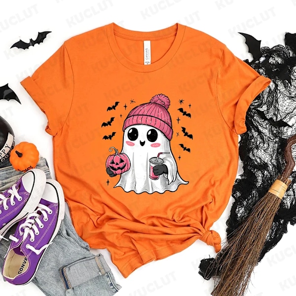 Happy Halloween Fashion Women T-Shirt Sommar Casual Tops Spooky Säsongen T-Shirt Halloween Pumpkins Gh T-Shirts Halloween Gåvar 20240811-D-1 L