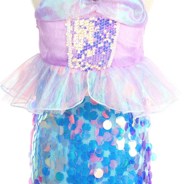 Den Lille Havfrue Princess Cosplay Sequin Bling Kjole Til Piger Fødselsdagsfest Halloween Børnetøj Kostume DRESS 4 7-8T(140)