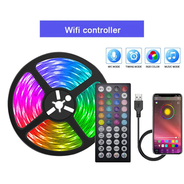 Usb Led-valot Rgb 5050 Led-valot Bluetooth-sovelluksen ohjaus Joustava Led-nauha Huoneen sisustukseen Tv-taustavalo Led-nauha I Wifi controller 10m