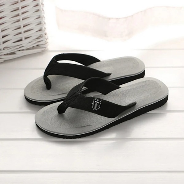 Hög Kvalitet Män Strand Skor Sommar Casual Platt Tofflor Mal Inomhus Badrum Anti-Slip Flip Flops Man Flip-Flopp Män Sandaler Gray 43 (Insole 27cm)