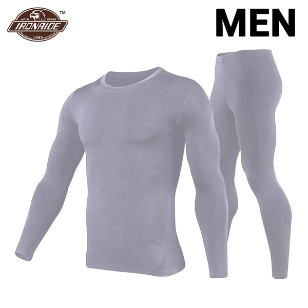 Fleecefodrade thermal set för män Motorcykel Skidåkning Baslager Vinter Varma Långa Johns skjortor & toppar Nederdel kostym Men Grey XL