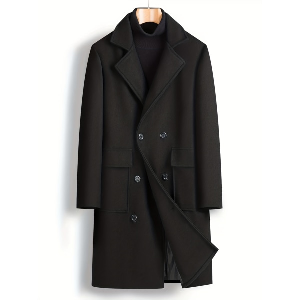 Chic Elegant Dubbelknäppt Trench Coat, Casual Lapel Flap Fick Ylleöverrock för män för höst och vinter företag Dark Green XL(52)