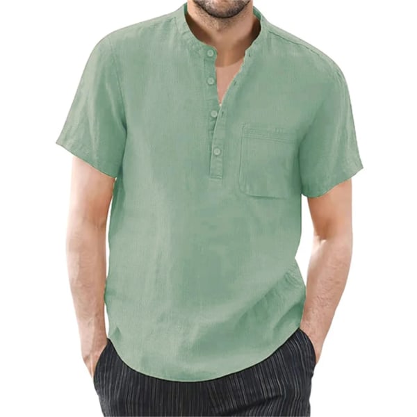 Kortärmad herrtröja bomull och linne Casual herr Enfärgad sommarskjorta herr Mysigt Andas green XL