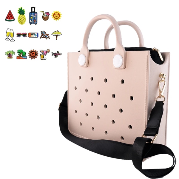 Ny EVA läder stor tygväska för kvinnor Mode enfärgad dragkedja Kvinnlig axelväska Dam Beach Bag Waterproof Fit Charms T16 15PVC Charms