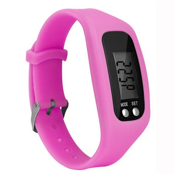 Digital LCD Skridttæller Løbeskridt Gåafstand Kalorieforbrændingsmåler 12/24 timers tidsvisning Sportsur Armbånd Skridttæller Pink