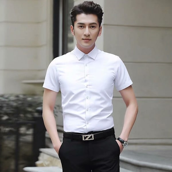 Lyhythihainen T-paita Miesten Slim-Fit Business Casual Paidan Kesä Ohut Musta Ja Valkoinen Muodikkaat Top Tyylikäs Työvaatteet White M