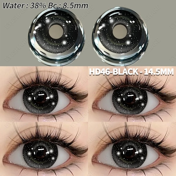 Eyeshare 2St Cosplay Färgade Kontaktlinser Crazy Vita Kontaktlinser Anime Black Eye Lenses Halloween Skönheten Makeup Lins HD46-BLACK