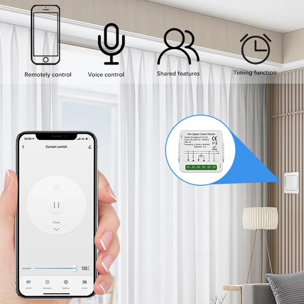 Wifi/Zigbee-gardinautomationsmodul, rullgardinsbrytare, ansluten rullgardin, elektrisk motor, fungerar med Home Zigbee Version