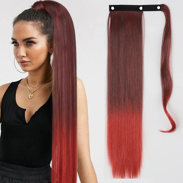 Merisihair Syntetiska Lång Rakt Wrap Runt Clip I Ponytail Hår Förlängning Värme Reistan Pony Svans Falska Hår SI66-1bt39 22inch 55cm