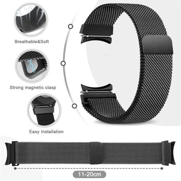 Case+ Rem för Samsung Galaxy Watch 5/4/4 Classic 44 mm 40 mm 46 42 mm Inga luckor Metallarmband Milanese Loop Galaxy Watch 5 Pro Band Black Watch 6 classic 43mm