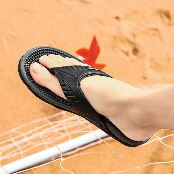 Sommer Mænd Flip-Flops Massage Granulat Mænd Toffler Bekvemme Strand Sandaler Mænd Casual Sko Hus Flip Flops Badet Rumssko Black 40