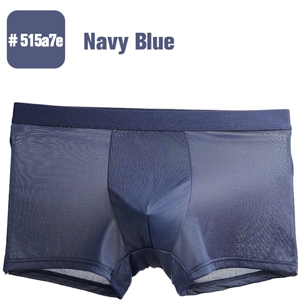 2024 Hot Summer Cool Ice Silk Boxers Trosor Män Andas Mjuka Shorts Man Sexiga Underkläder Underkläder L 6Xl Överstorlekar Navy XL