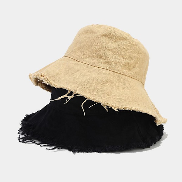 Ny Børstet Spand Hat Unisex Fashion Vasket Bomuld Blød Bred Skygge Udendørs Sommerstrand Sol Hat Khaki Free Size