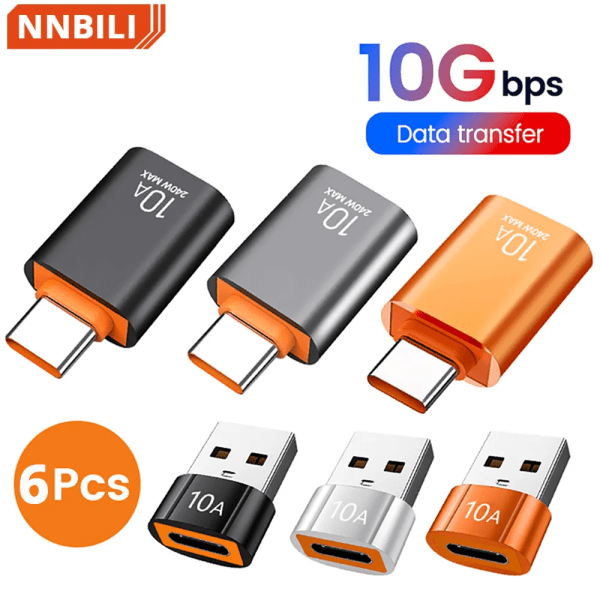 Adaptateur de données USB 3.0 Type C, convertisseur mâle vers femelle, connector OTG rapide, Macbook, Xiaomi, Samsung S20, 10A, OTG 2PCS Orange