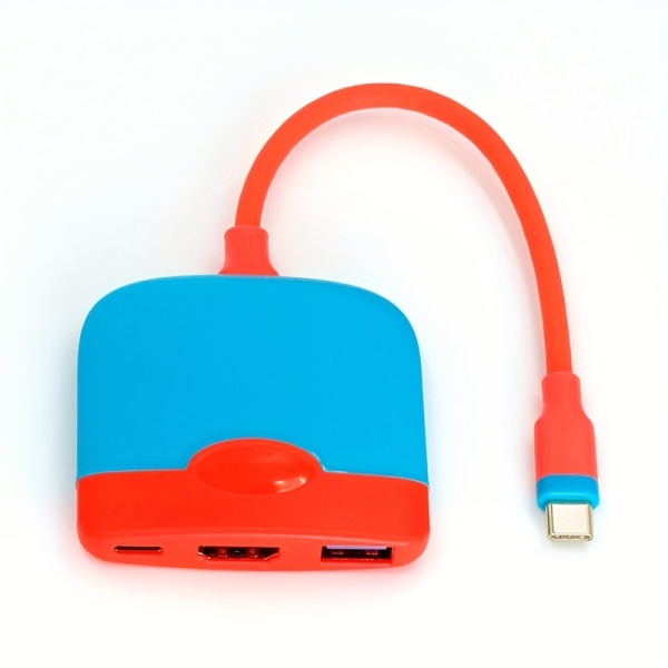 USB 3.1 till HDMI 3 i 1 dockning för Nintendo Switch Bärbar typ C till HD 4K TV Multiport Dock 100W för bärbar dator Red & Blue