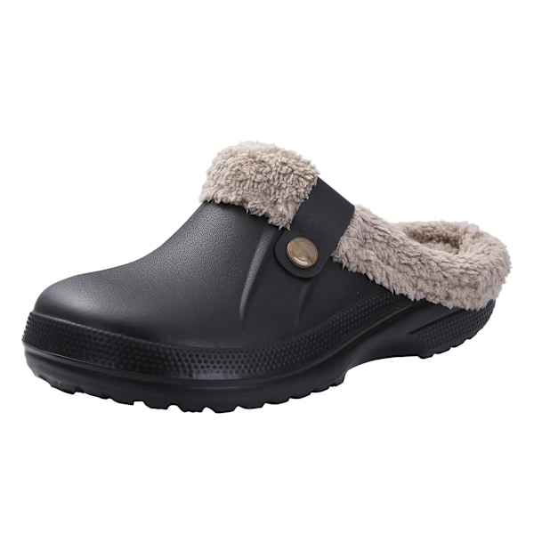 Bebealy Mode Kvinnor Clogs Fur Tofflor Mäns Fleece Trädgård Clogs Nya Män Trädgård Skor Utomhus Antiskid Vattentät Sho Er Black Brown 46-47(10.8-11 inch)