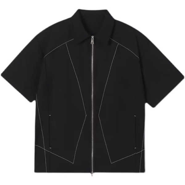 Dubbel Blixtlåskjorta Mäns Och Kvinnors Ungdom 2024 Sommar Trendy Lapel Casual Top Ungdom Nya Kort Ärm Skjjorta White L