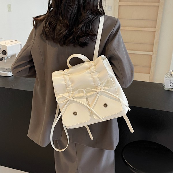 Korean Version Bow Backpack Female 2024 Spring/Summer New Fold All-Match Handbag Leisure Large Capacity Shoulder Bag Black