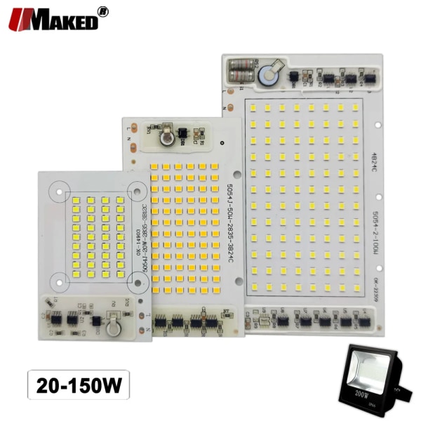 AC220V IC Drive LED PCB strålkastarplatta 20W 30W 50W 100W 150W Full Power Ljuskälla Panel för utomhuslampor Byt ut DIY Chips White 6000-6500K 30W 82x82MM