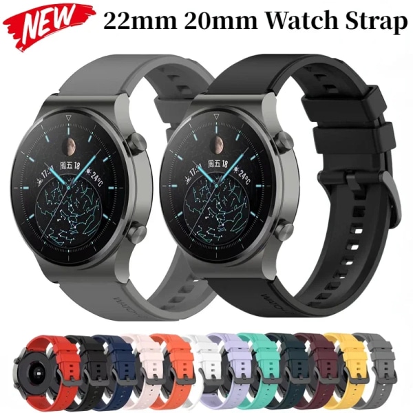 22 mm 20 mm silikonrem för Huawei Watch 4/3/GT3/2 Pro Samsung Watch 6/5/4/3 Gear S3 Armband Armband Amazfit GTR/GTS 4 bälte Black gray Huawei GT3-2 Pro