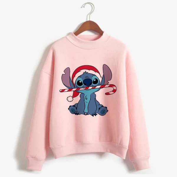 Rosa turtleneck hoodie Stitch Roliga kvinnor Harajuku Söt Lilo and Stitch Animetröja Manga Streetwear Hoody Kvinna 941 XXL