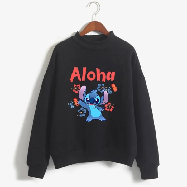 Rosa turtleneck hoodie Stitch Roliga kvinnor Harajuku Söt Lilo and Stitch Animetröja Manga Streetwear Hoody Kvinna 59001 XL