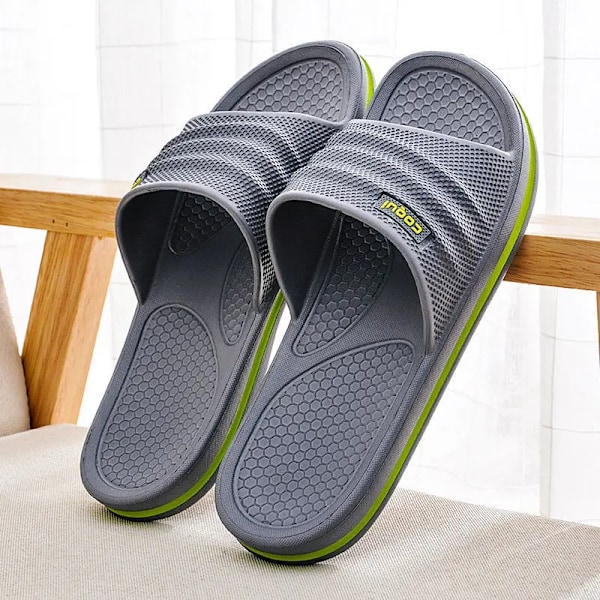 Mænd Slippers Til Hjem Strand Tøfler Kvinder Skridsikre Bad Kvindelige Tøfler Udendørs Mand 2024 Sommer Sko Unisex Indendørs Tøfler grey 8.5