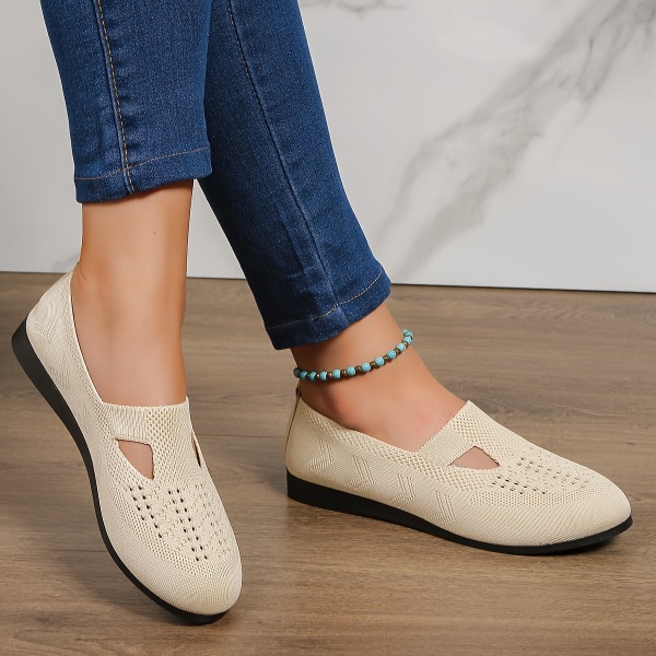 Stickade platta skor för kvinnor, enfärgade ihåliga slip-on-skor, andningsbara och bekväma plattor Blue CN41(EU39)