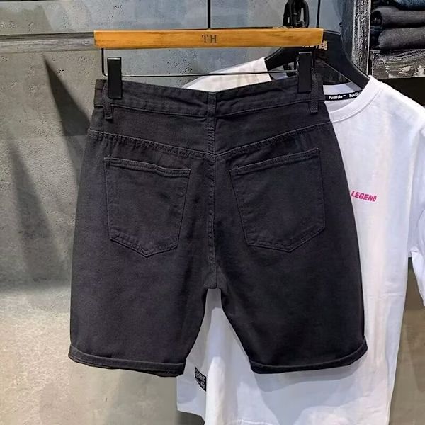 Revityt farkut shortsit Miehet Muotimerkit Hong Kong Style Retro Viidennet housut Miesten Kesä Ohut Suorat housut 2024 Uusi White 34