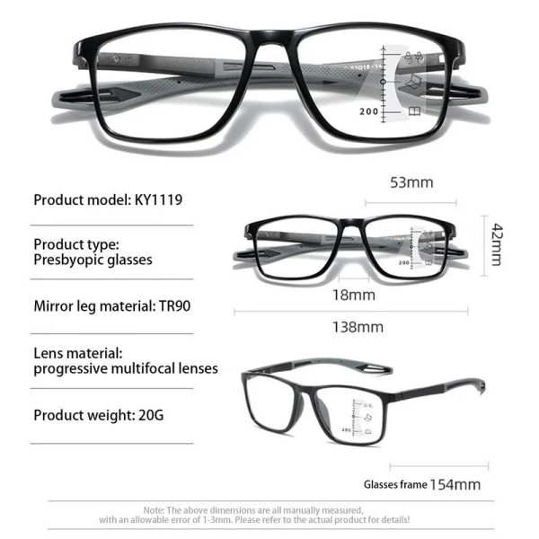 Anti-blå ljusa multifokala läsglasögon för män Kvinnor Progressive Near Far Sports Eyewear TR90 Ultralight Farsight Glasögon Multifocal-blue