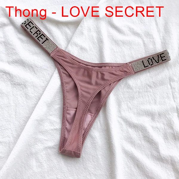 Sexiga Kvinnor Trosa Kristall Strass Brev Hemliga Underkläder Fitness Gym Kärlek Stringtrosor Låg Rise Tanga Kvinnlig Push Up Underkläder Thong-Pink L