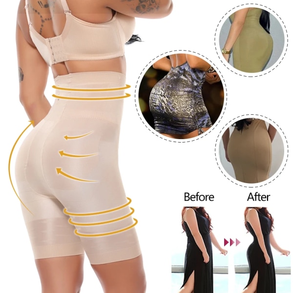 Kvinnor Hög midja Sömlös waist trainer Body Shaper Strumpor Fast kontroll Buken Thong Shapewear Trosor Gördel Bantning Underkläder Beige S