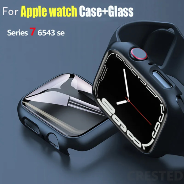Glas+ Cover för Apple Watch case 44 mm 40 mm 45 mm 41 mm 42 mm 38 mm iWatch 8 3 7 SE Skärmskydd Apple watch series 9 Tillbehör blue 44mm series 654SE