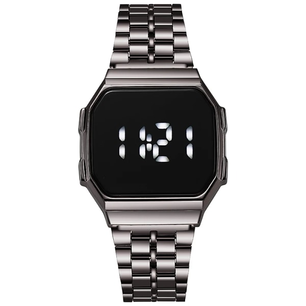 Mode Lyx LED Elektronisk Touch Watch Ny Digital Display Herrklockor Metal Stålremsa Armbandsur Retro Style Klocka 03-Silver