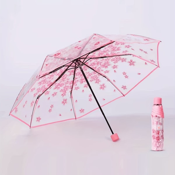 Transparent Cherry Blossom Paraply - Rosa Transparent