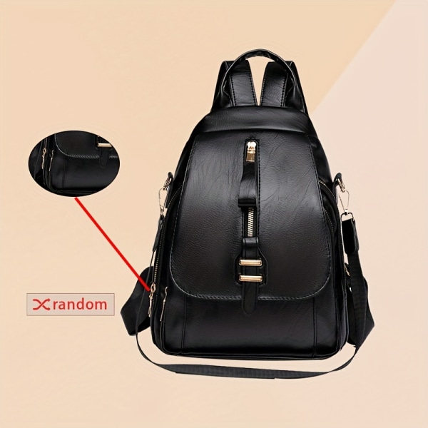 Mode PU-läderryggsäck för damer, bärbar multifunktionsväska för utomhuscampingresor Black