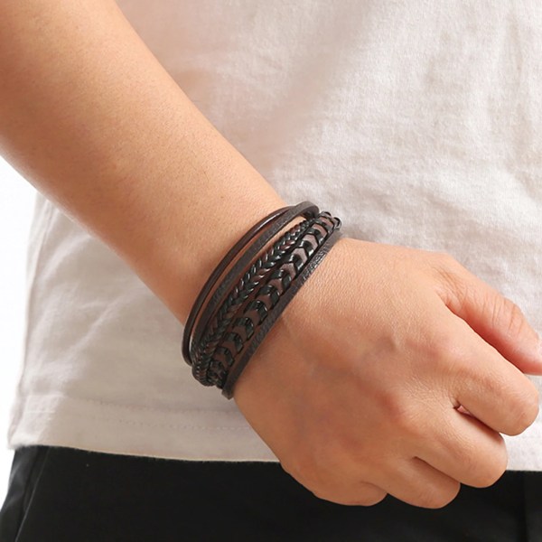 Ny design Flerlagers handvävda armband och armband i äkta läder Herrlegering Mode Armband Presenter O-obsidian black 21cm long