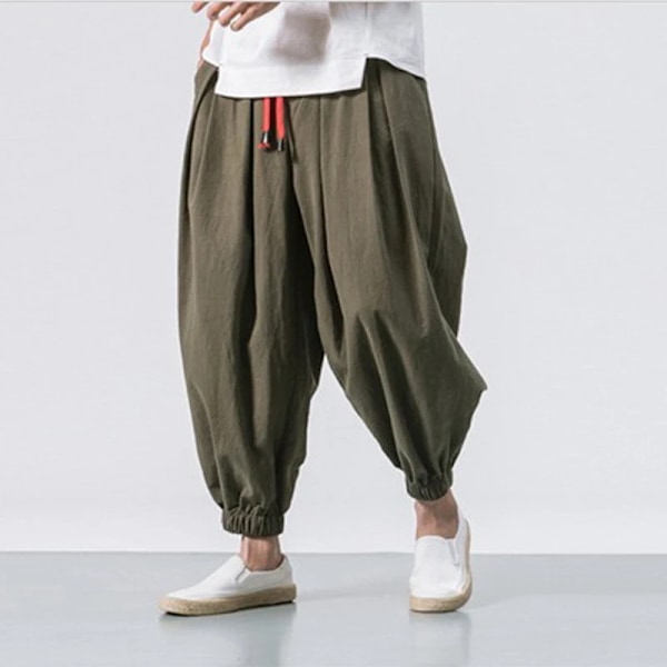 Vår Sommaren Fast Färg Byxor Män Loose Casual Bred Svettbyxor Mode Baggy Bottoms Casual Joggers Man Lanterne Byxor Ice green 3XL