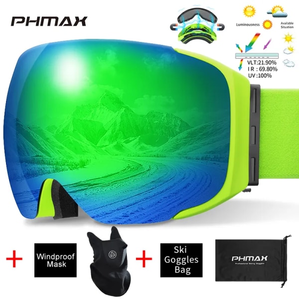 Magnetiska Skidglasögon UV400 Skidglasögon Anti-dimmglas Kvinnor Män Vinter Utomhussport Berg Snowboard Big Snow Goggle XJ-0307