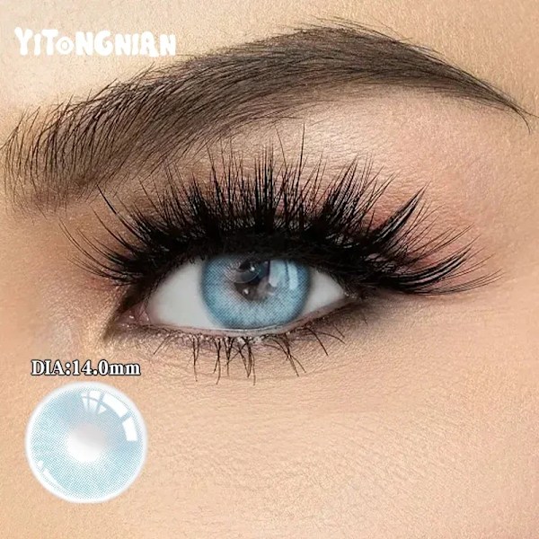 Yi Tong Nian Färgblandningar Kontaktlinser Halvår Elev Kastar Nya 14.0-14. 5Mm Stor Diameter Kvinnors Glas Makeup: light blue -1.00