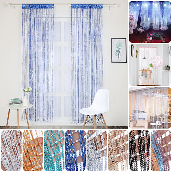 2M Glitter Dør Streng Gardin Shiny Kvast Flash Linje Dør Vindue Gardin Valance Divider Dekoration Til Fest Soveværelse Bryllup White 100x200cm