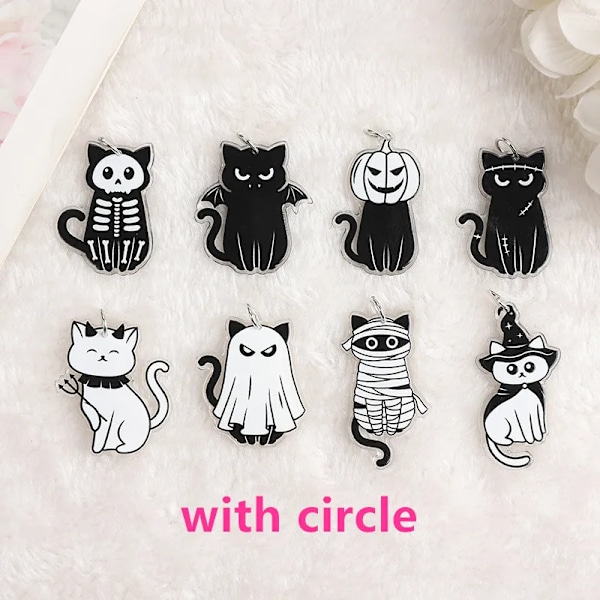 8 stk. / Lot Halloween Charms Kreative Akryl Kranie Dødsspøgelse Kat Mode Tilbehør Til Smykker Diy Fremstilling Mix with hoop