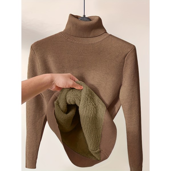 Solid tröja med turtle Neck, Casual långärmad thermal för höst och vinter, damkläder Dark Brown S(36)