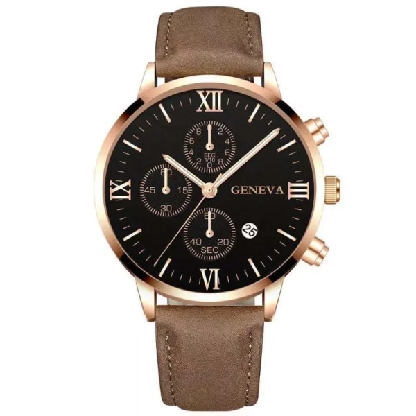 1st Black Quartz Watch Herr Roman Dial Watch Mode Round Date Quartz Watch for Sports Relogios Masculino Relojes Para Hombres Brown-gold