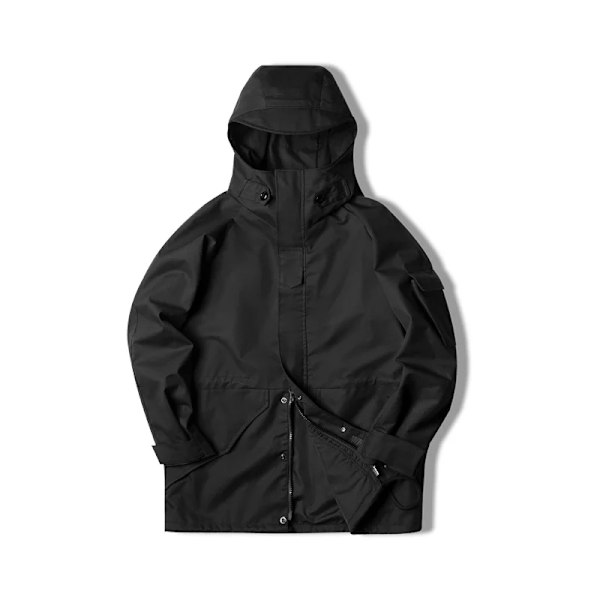 Maden Utomhus Sport Huvad Jacka För Män Motorcykel Svart Windbreaker Koreanska Mode Trench Coat Casual Långa Jackor Outwear Black S