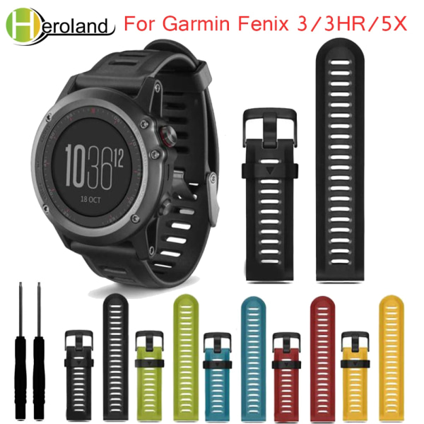 Watch för Garmin Fenix ​​3 26mm watch med verktyg Outdoor Sport Silikonarmband för Garmin Fenix ​​3HR/Fenix ​​5X Pin green 26mm