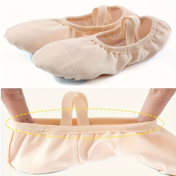 Bekväma och flexibla canvasbaletttofflor för flickor - Elastiska solida dansskor med delad sula för barn och småbarn Skin color CN32(EU31.5)